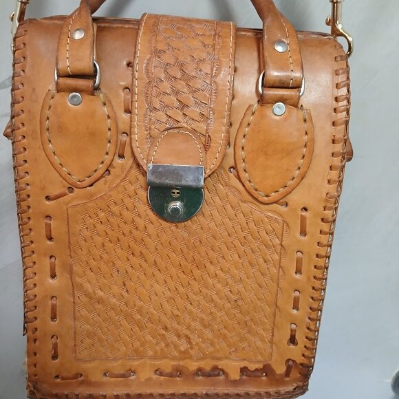 Vintage Tooled Leather Satchel - Picture 1 of 13